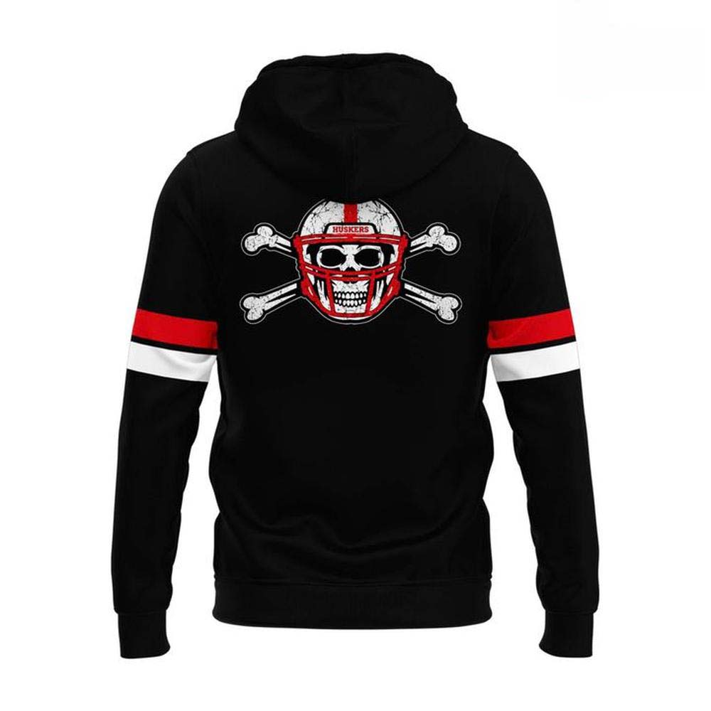 Nebraska Huskers Wear Black Skull Helmet Black Pullover Hoodie - Image 3