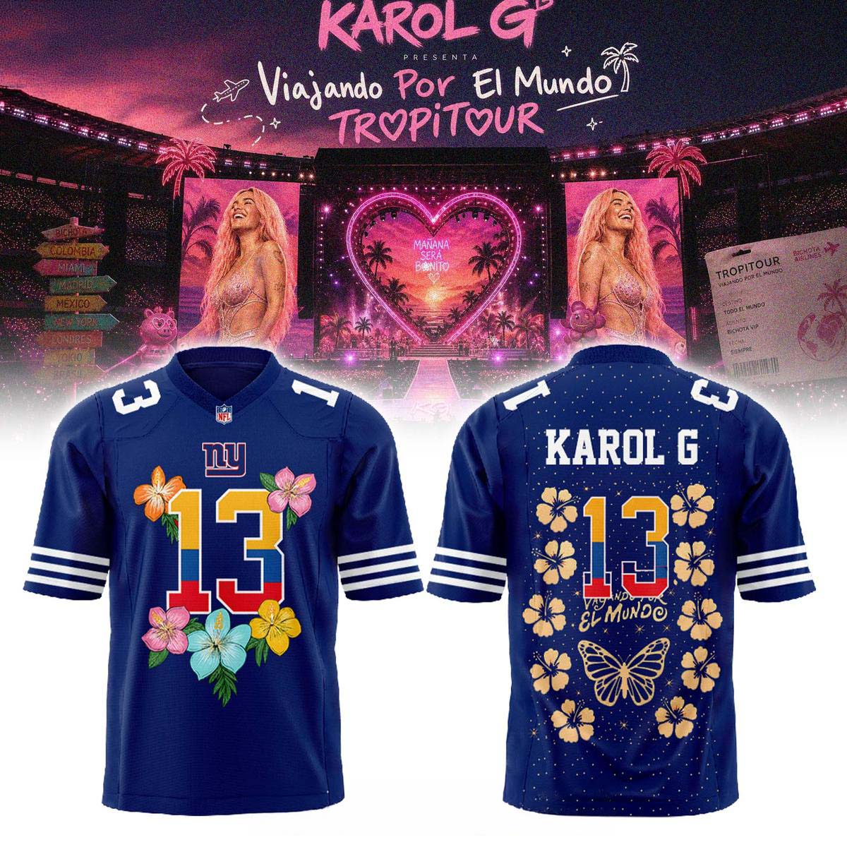 New York Giants Karol G TropiTour 2026 Football Jersey Music Sports Collection 1 - Unicasport New York Giants Karol G TropiTour 2026 Football Jersey Music Sports Collection