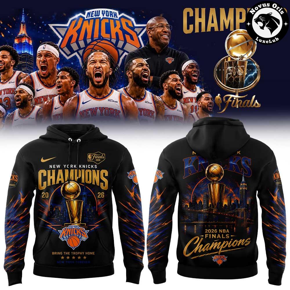 New York Knicks 2026 NBA Finals Champions 3-Time Gold Trophy Hoodie