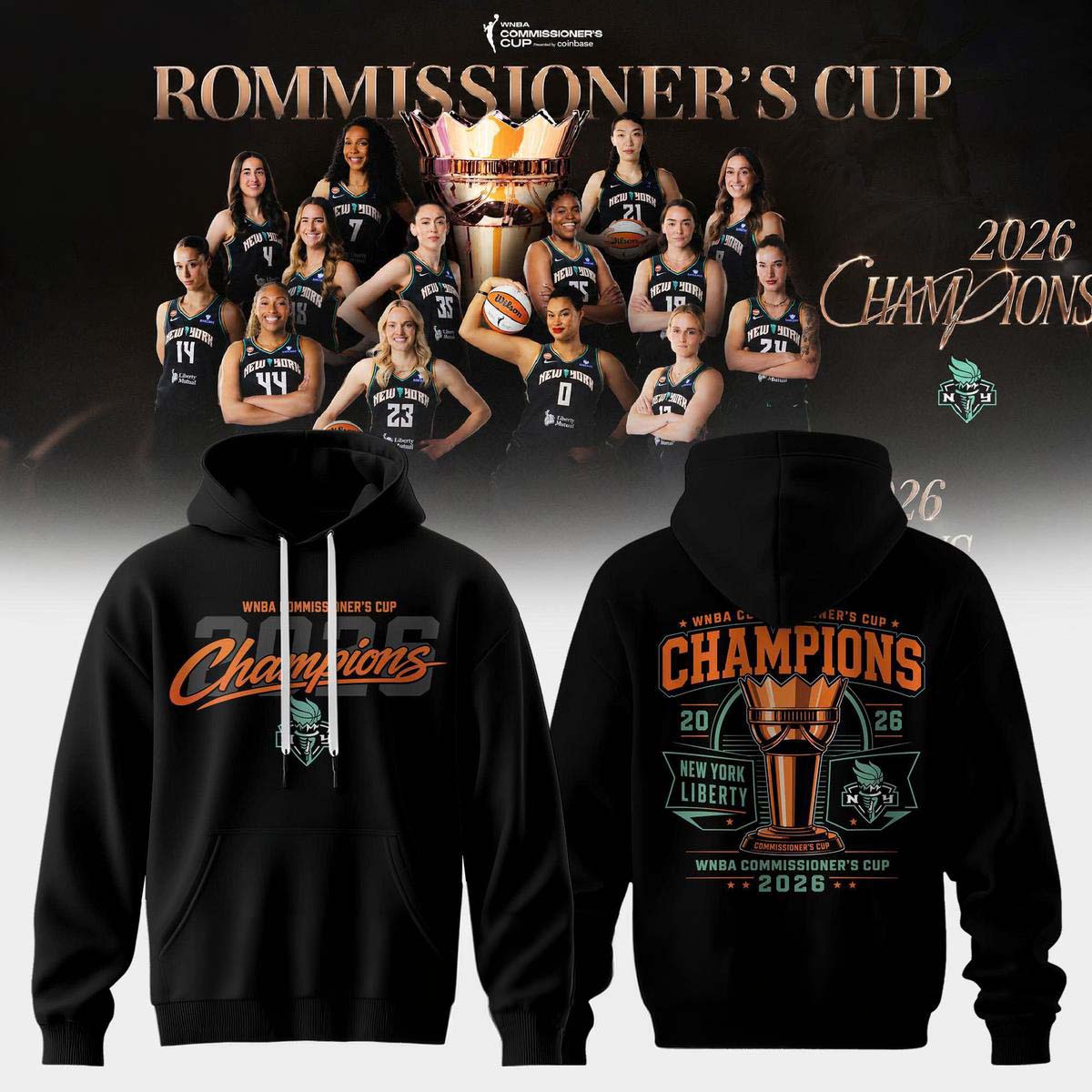 New York Liberty 2026 Commissioners Cup Champions Black Hoodie - Gift Idea for Basketball Fans