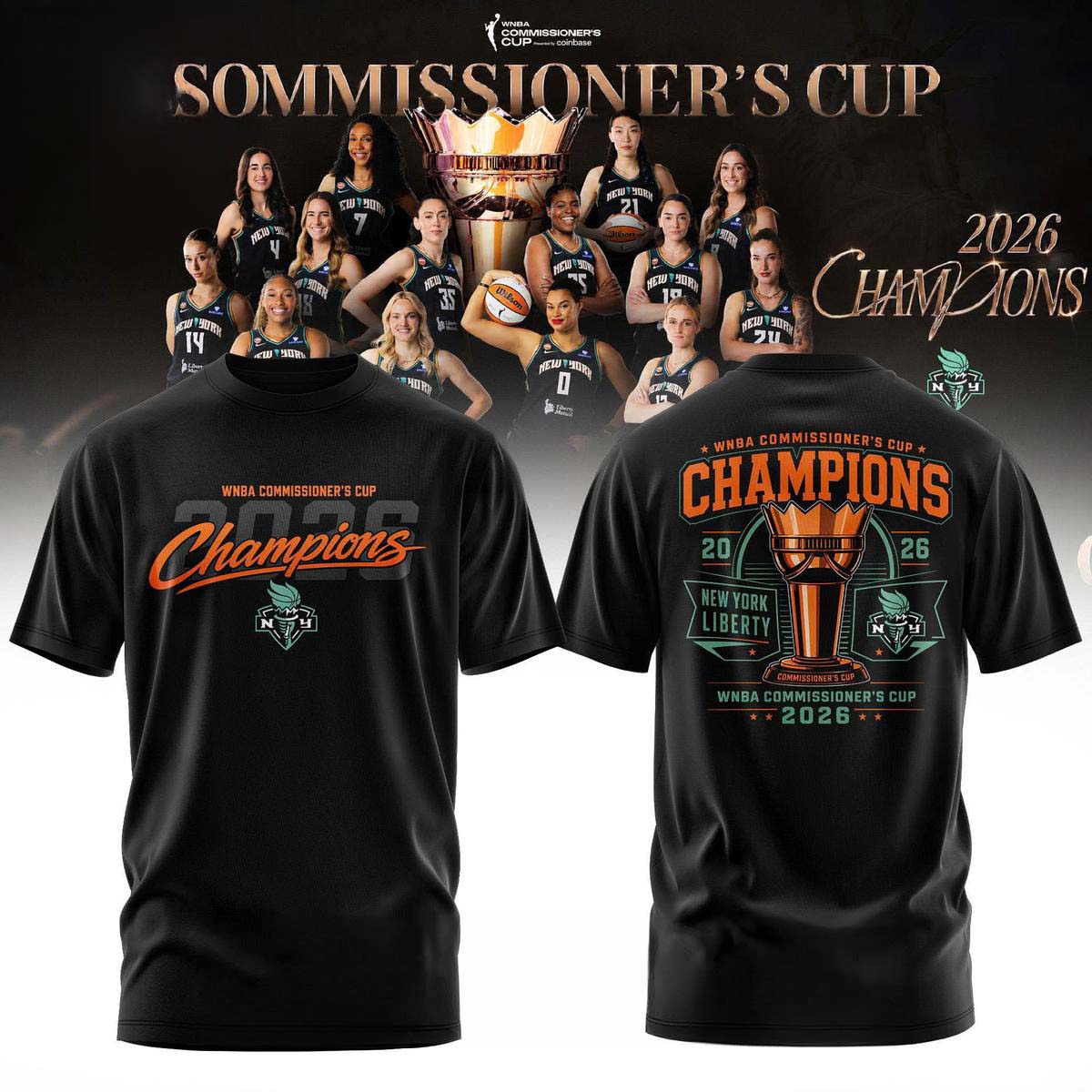 New York Liberty 2026 Commissioner's Cup Champions Black Graphic T-Shirt - Best Gift for Fans