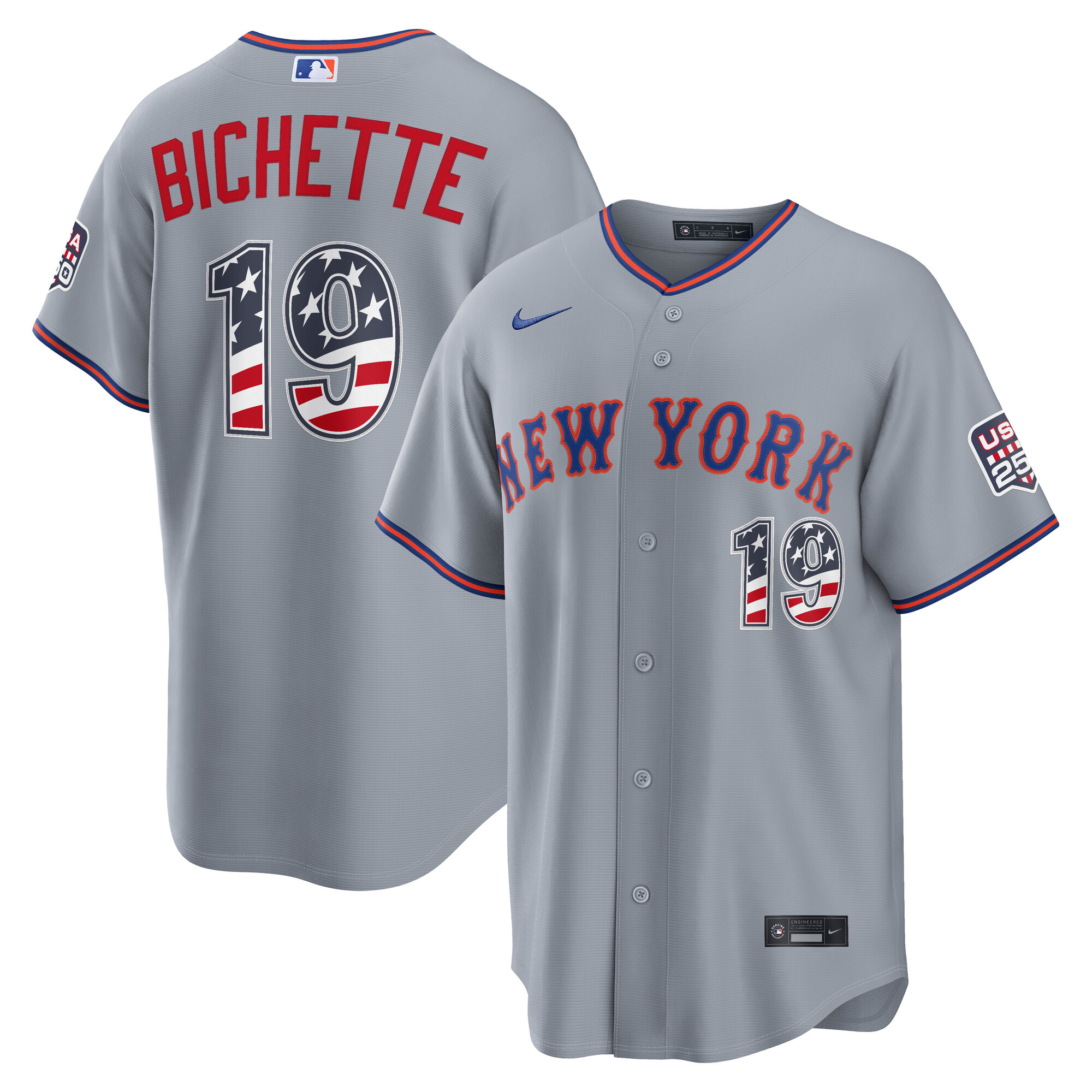 New York Mets Bo Bichette Gray USA 250 Fourth of July Road Baseball Jersey_1