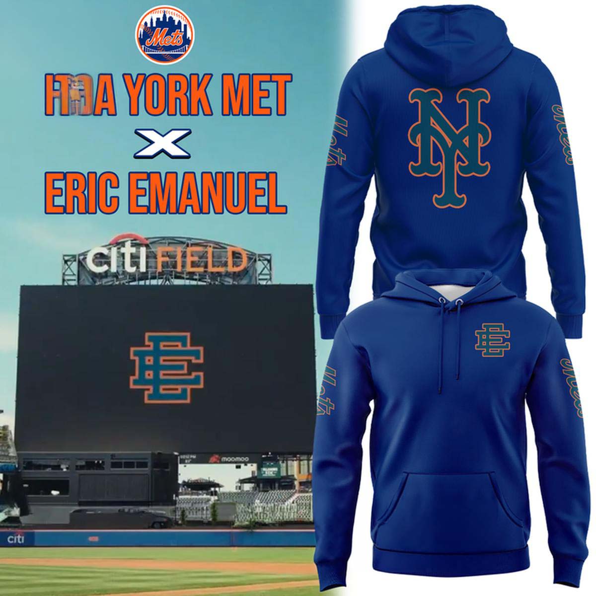 Eric Emanuel x New York Mets Premium Cotton Pullover Hoodie - Best Gift for Fans