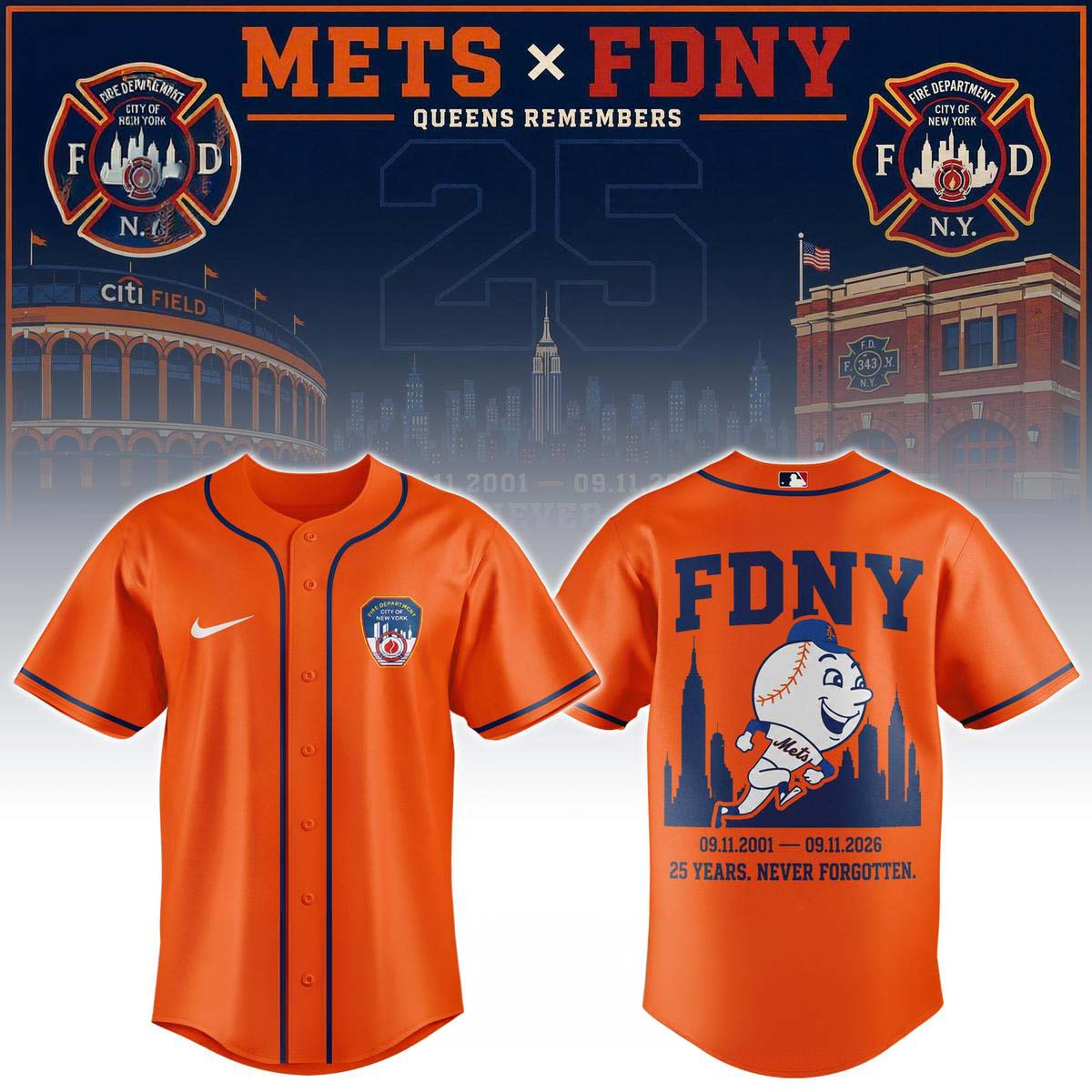 New York Mets FDNY Never Forgotten 25 Years Baseball Jersey Commemorative Collection 2 - Unicasport New York Mets FDNY Never Forgotten 25 Years Baseball Jersey Commemorative Collection