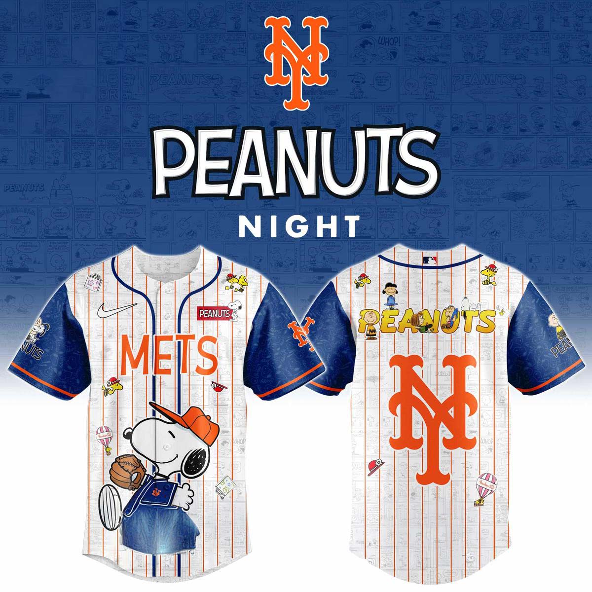 Snoopy New York Mets x Peanuts Night Baseball Jersey - Best Gift for Fans
