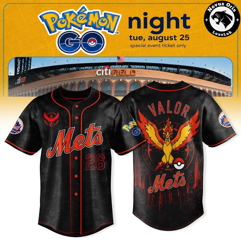 New York Mets x Pokemon GO Night Team Valor Baseball Jersey 1 - Unicasport New York Mets x Pokemon GO Night Team Valor Baseball Jersey