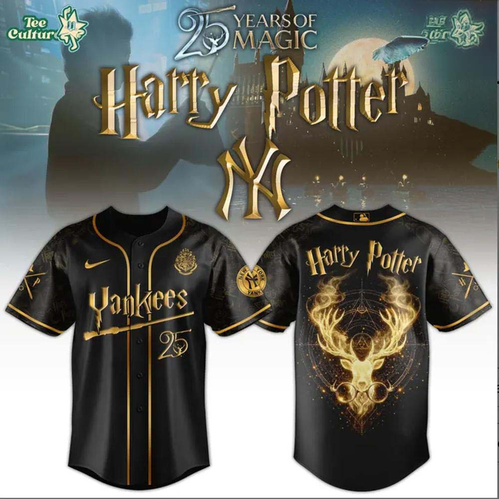 New York Yankees x Harry Potter 25 Years of Magic Black Baseball Jersey