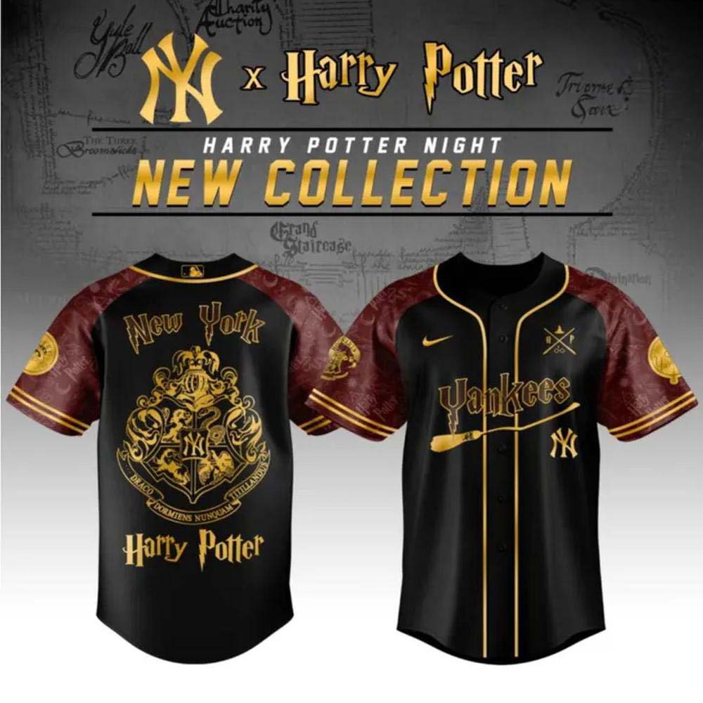 New York Yankees x Harry Potter New Collection Black Burgundy Baseball Jersey