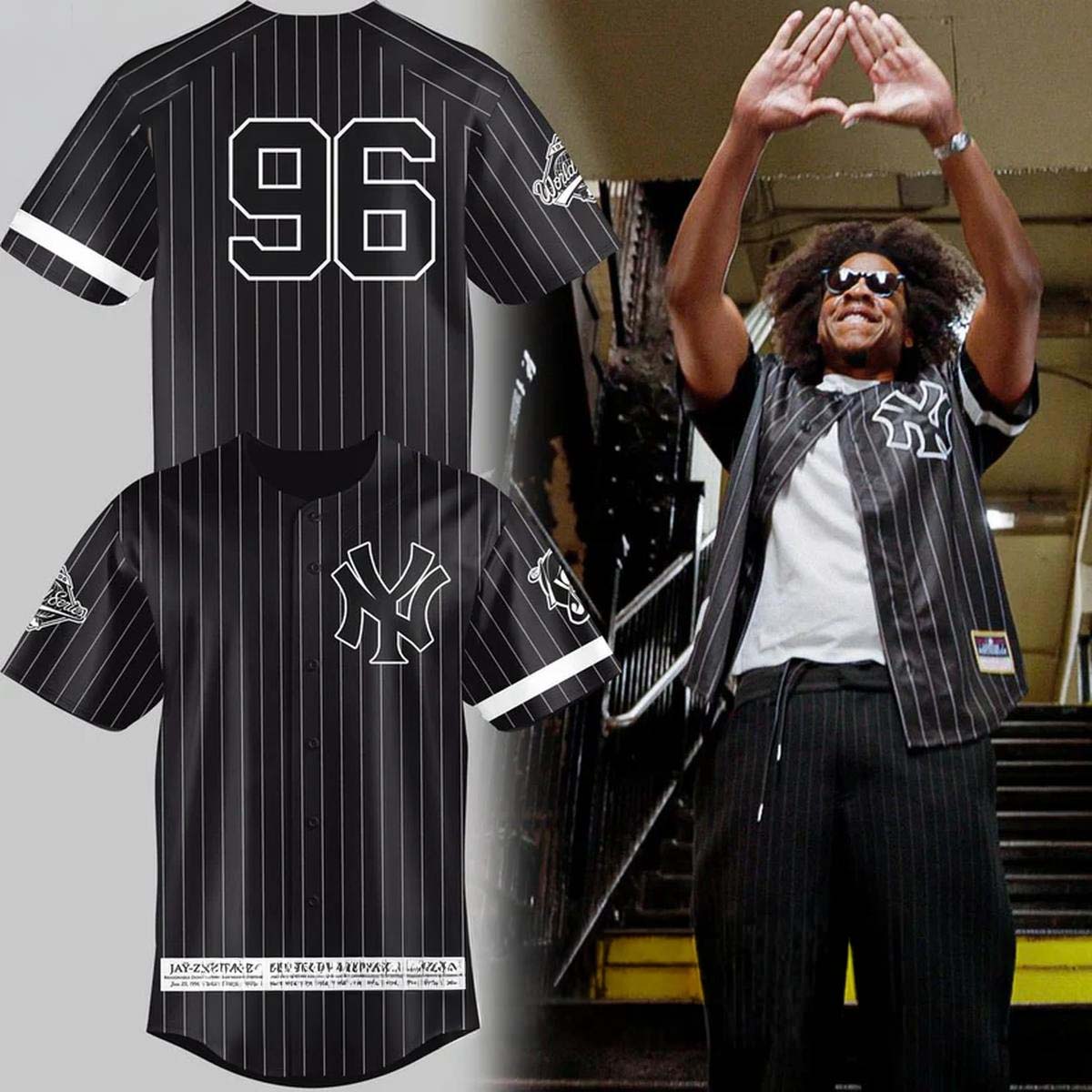 Mitchell & Ness x Jay-Z New York Yankees Reasonable Doubt 96 Baseball Jersey - Best Gift for Fans
