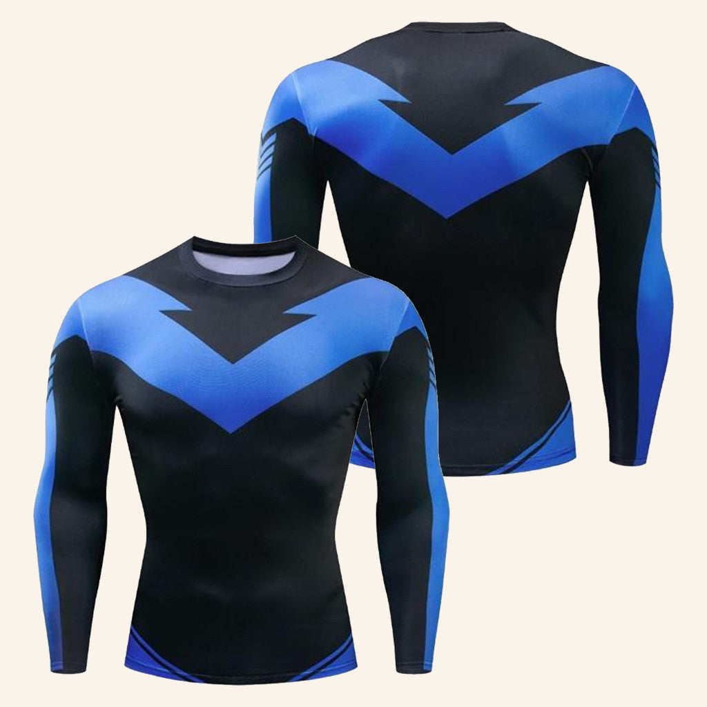 Nightwing Long Sleeve Compression Shirt Superhero Rash Guard Gifts For Husband