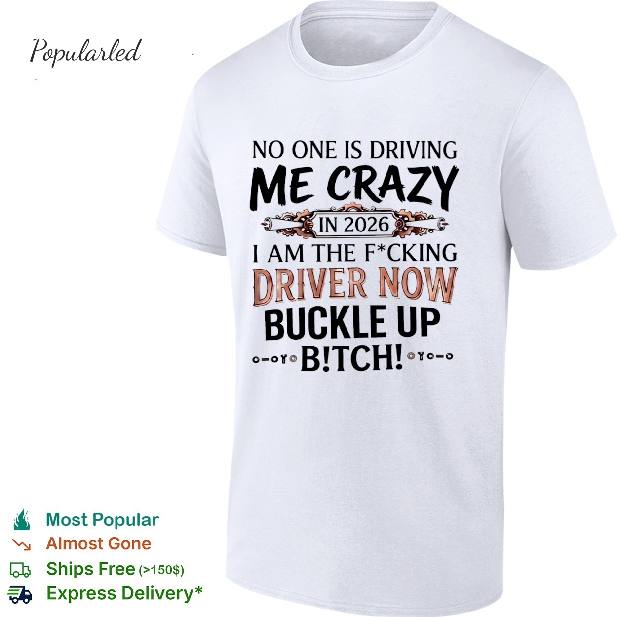 No one is driving me crazy in 2026 I am the fucking driver now buckle up satire shirt