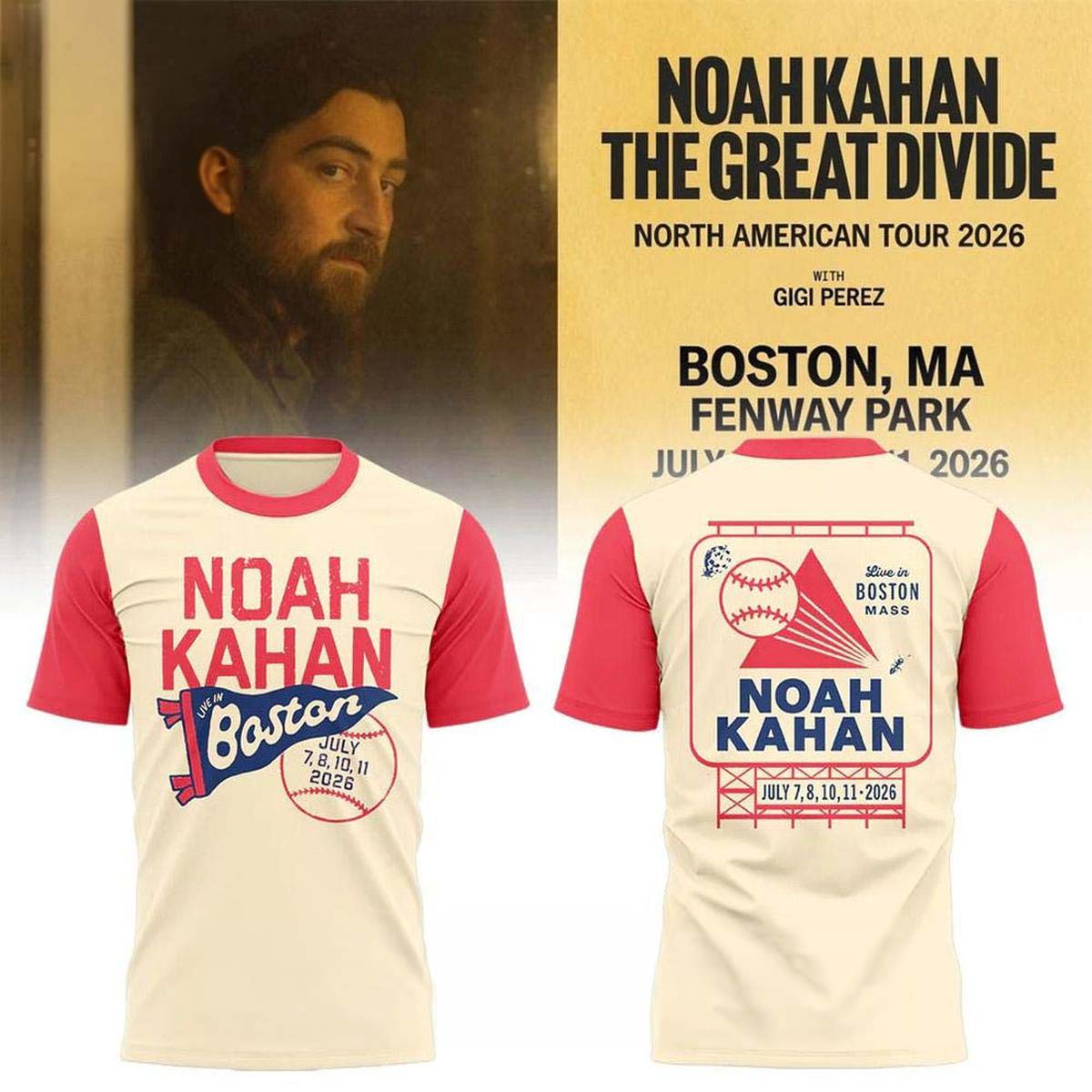Noah Kahan The Great Divide Tour 2026 Boston T-Shirt Best Gift for Fans