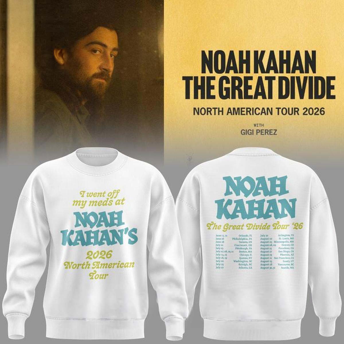 Noah Kahan The Great Divide Tour Sweatshirt - I Went Off My Meds Hooded Pullover Gift for Fans