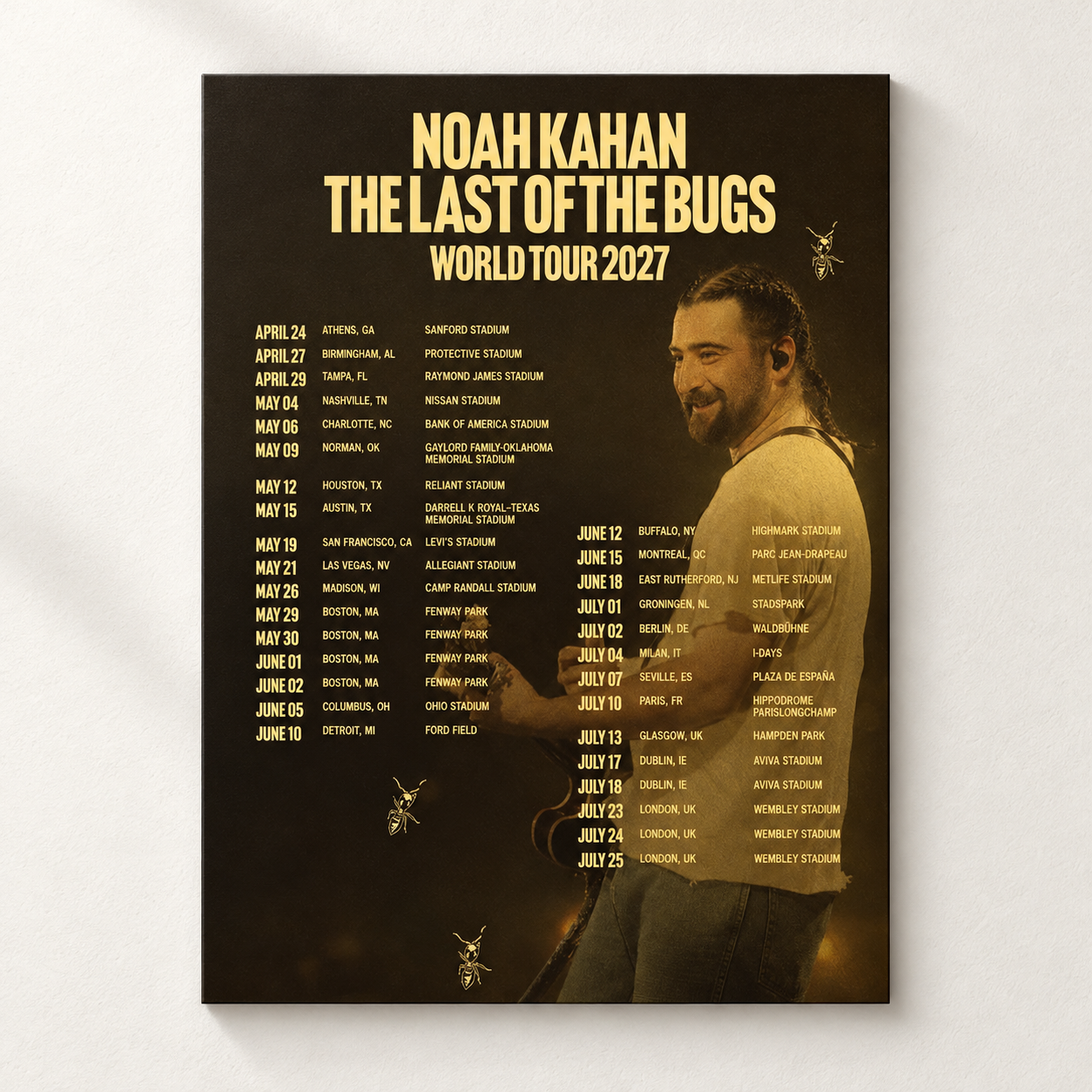 Noah Kahan The Last Of The Bugs World Tour 2027 Schedule Dates Home Decor Poster Canvas