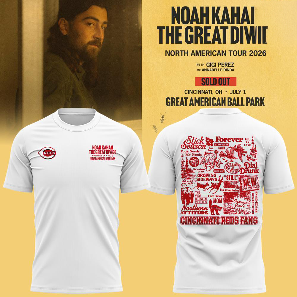 Noah Kahan x Cincinnati Reds The Great Divide Tour 2026 TShirt