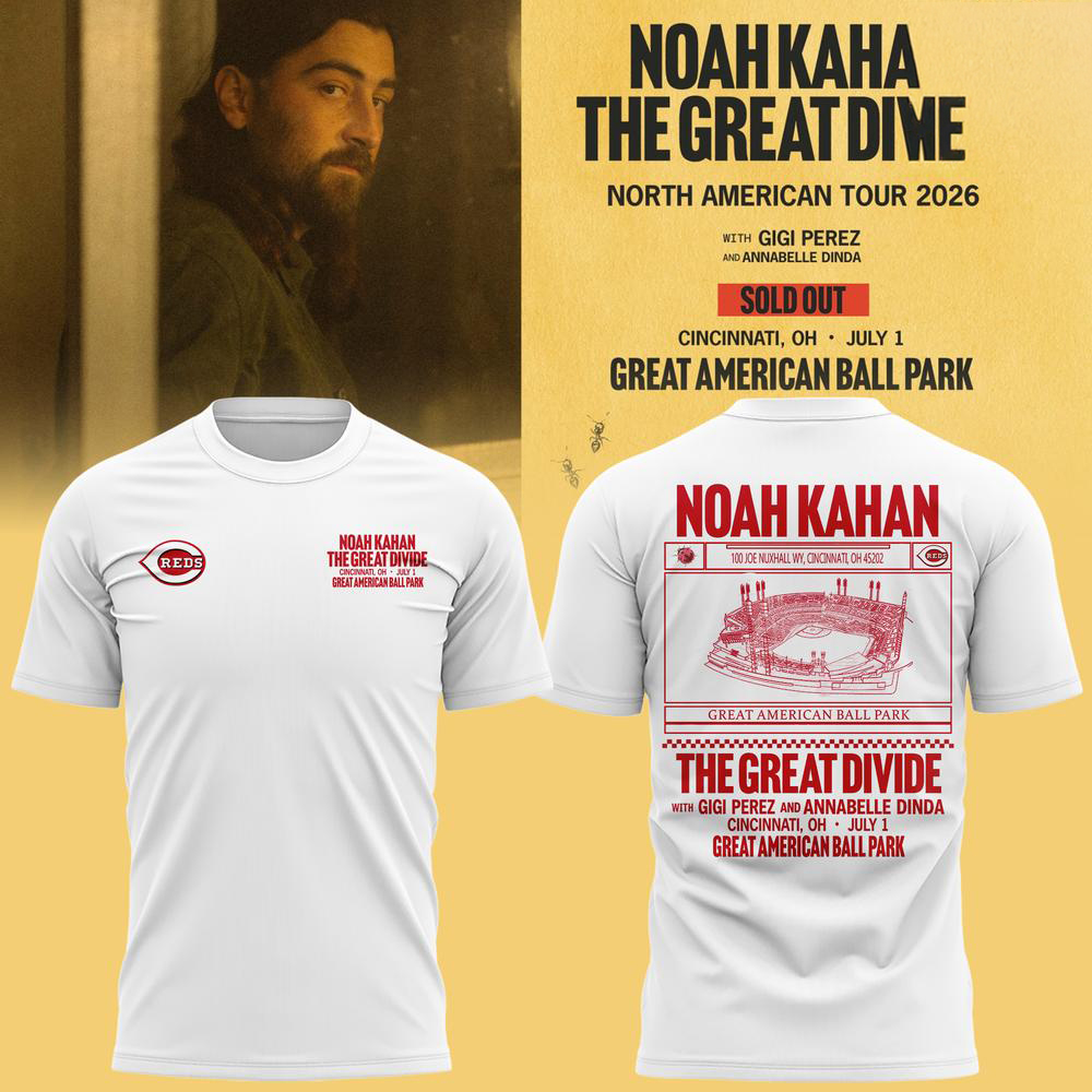 Noah Kahan x Cincinnati Reds White and Red Tour Fan T Shirt