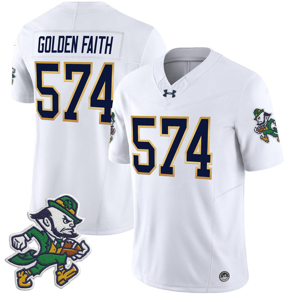 Notre Dame Fighting Irish Golden Faith 574 White Football Jersey Game Day Fanwear 1 - Unicasport Notre Dame Fighting Irish Golden Faith 574 White Football Jersey Game Day Fanwear