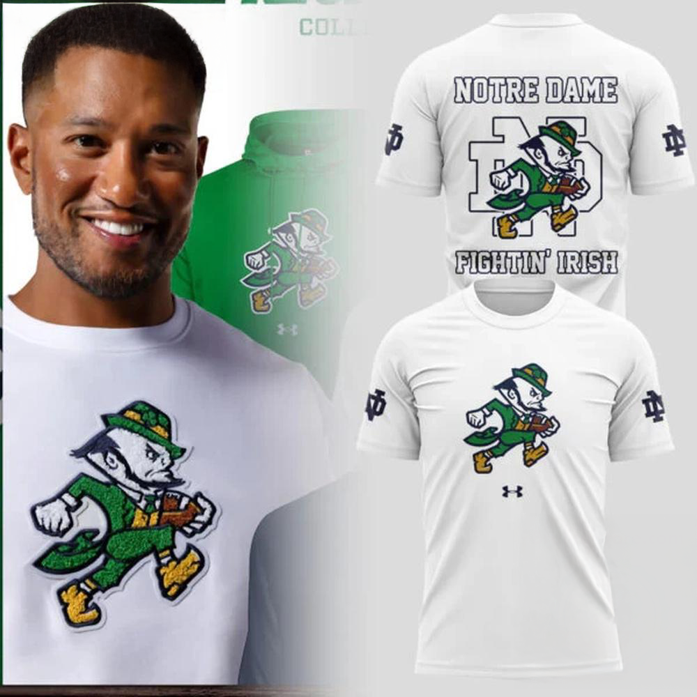 Notre Dame Fighting Irish Football Leprechaun Collection 2025 White 3D Shirt