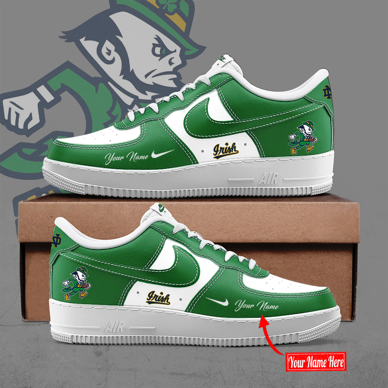 Notre Dame Fighting Irish Football Leprechaun Limited Edition AF1 Sneaker 9074899517653