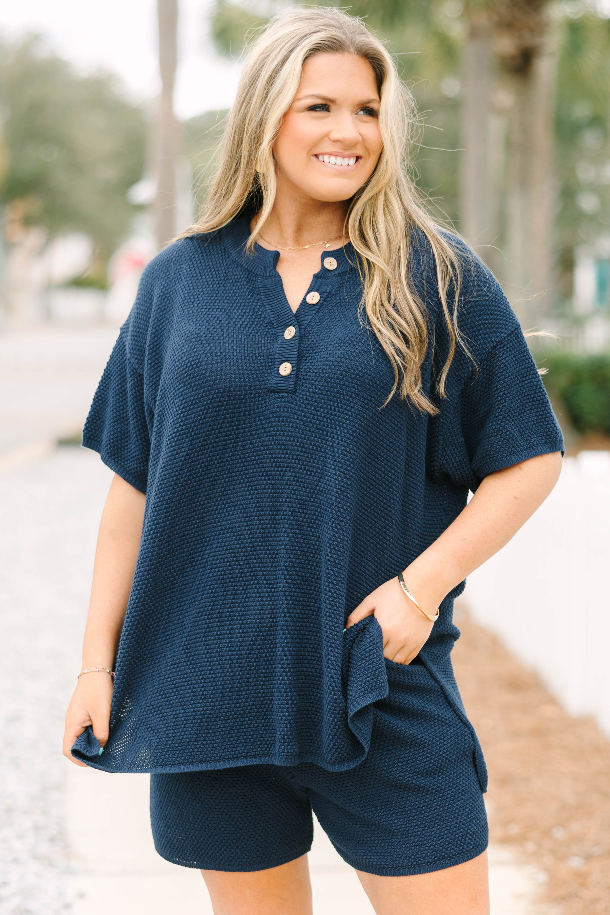 Off In Paradise Sweater Set, Navy