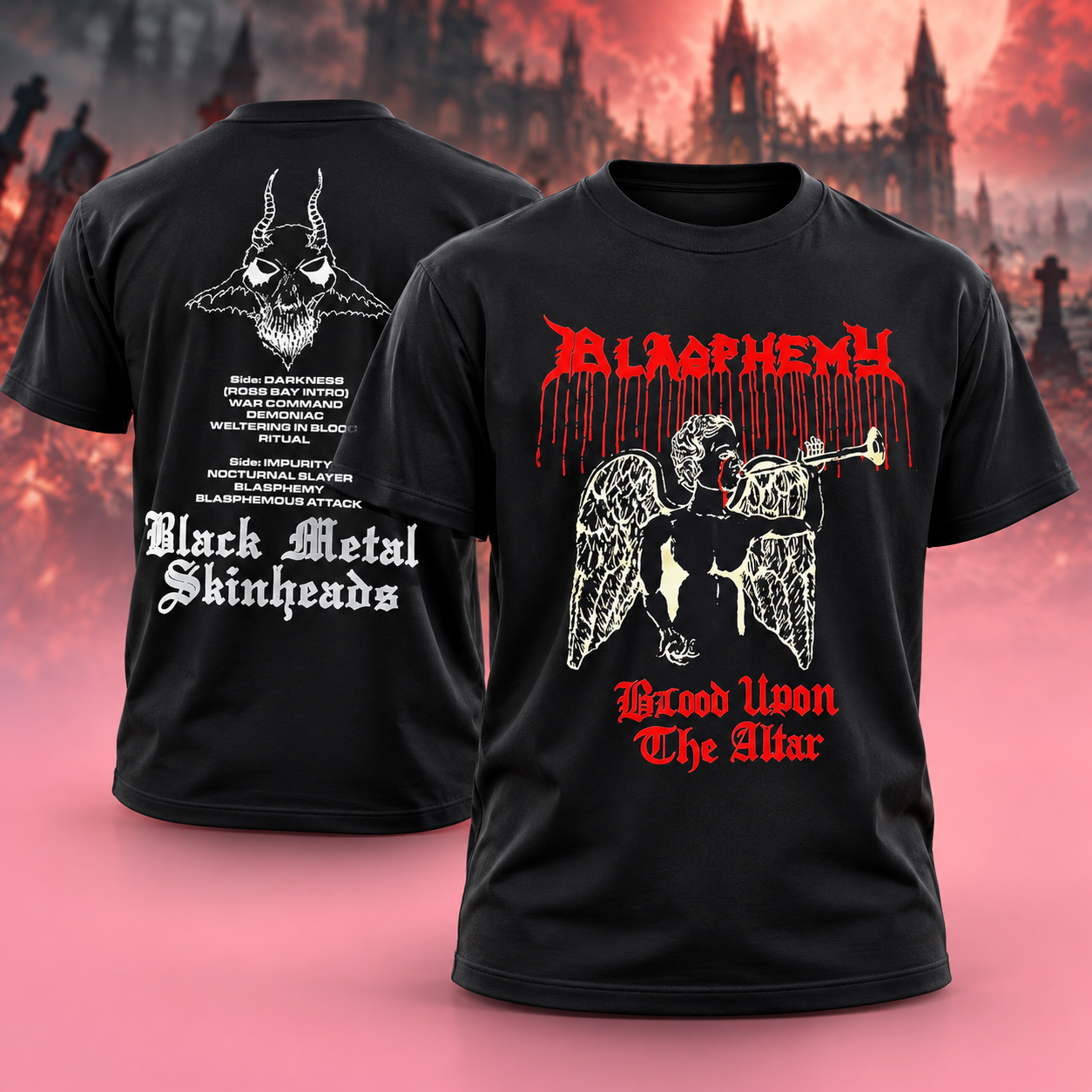 Official Blasphemy Blood Upon The Altar Black Metal Skinheads TShirt