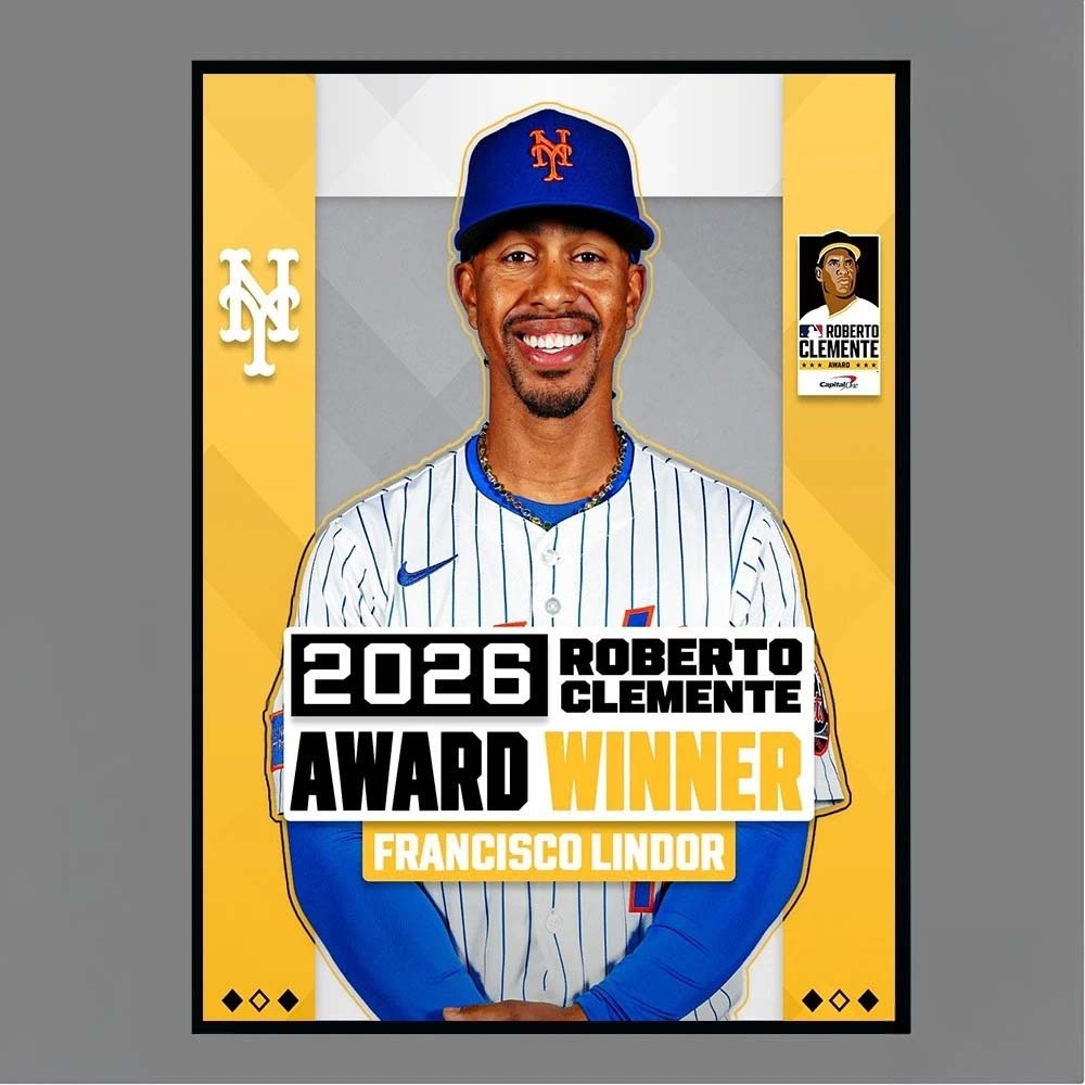 Official Francisco Lindor New York Mets 2026 Roberto Clemente Award Winner Poster