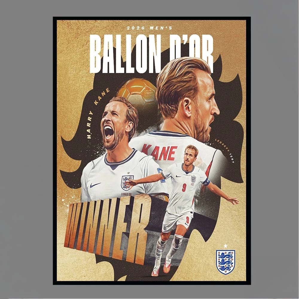 Official Harry Kane England 2026 Mens Ballon dOr Winner Poster