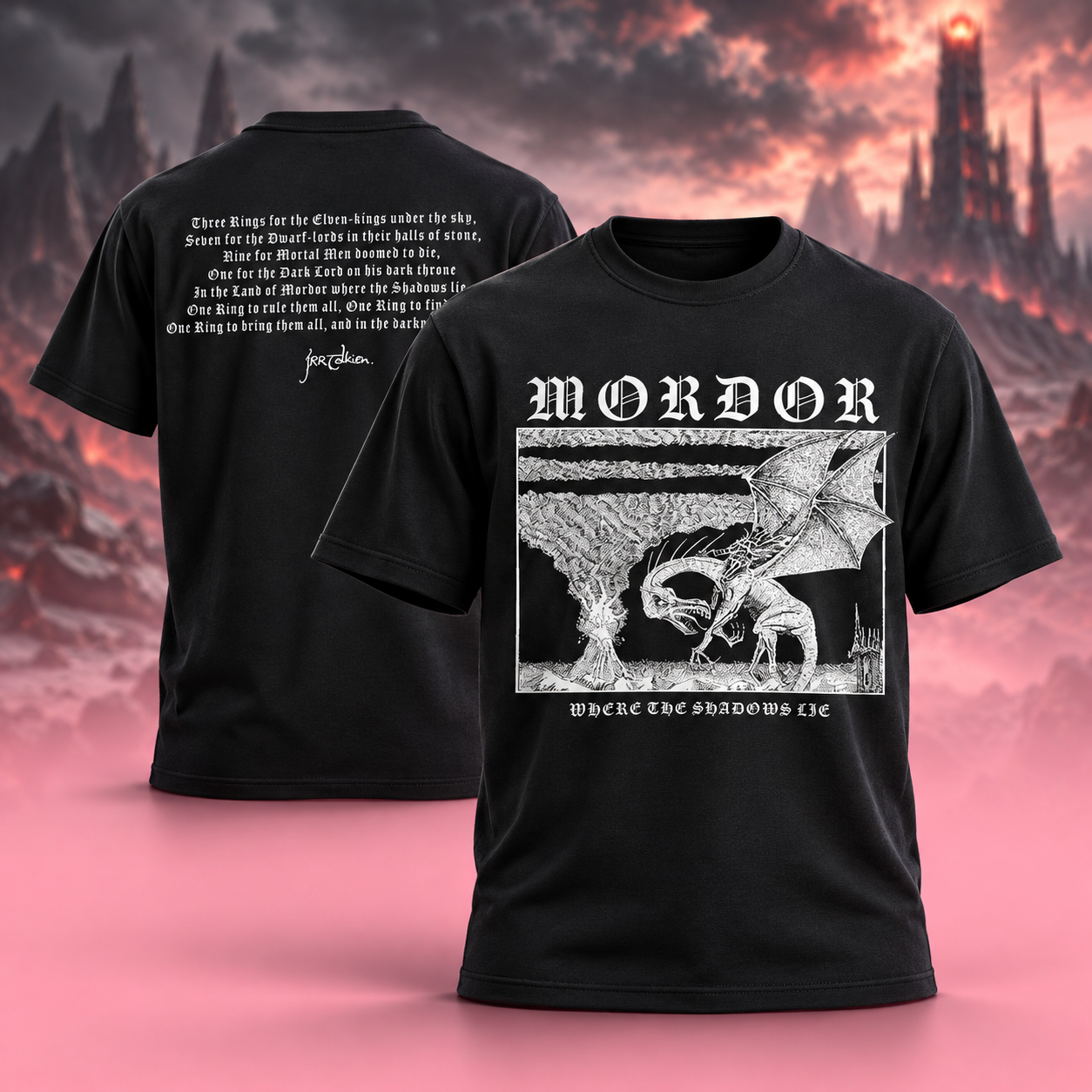 Official Mordor Where The Shadows Lie JRR Tolkien TShirt