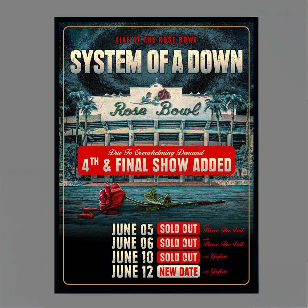 Official System Of A Down Live at The Rose Bowl June 2026 Concert Poster