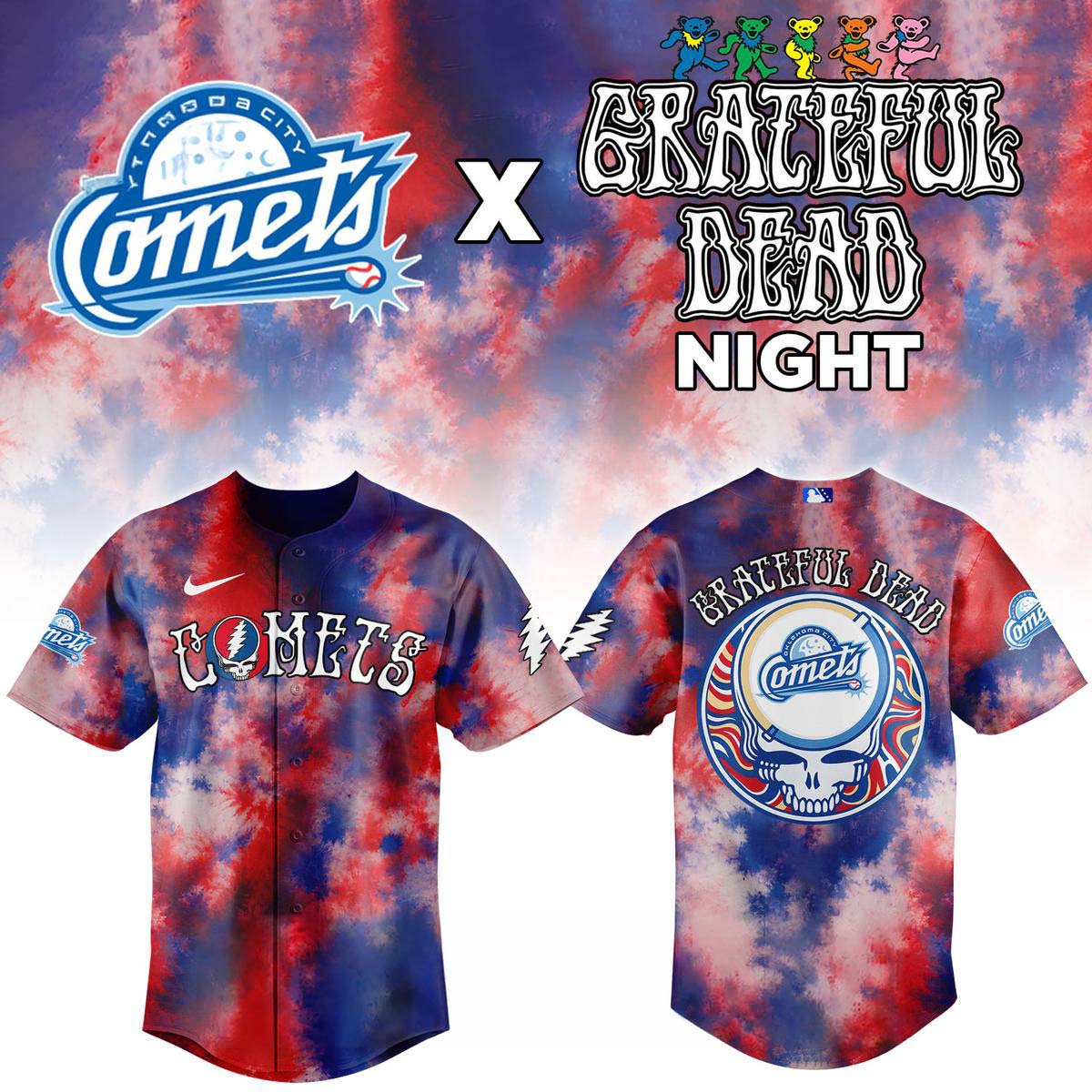 Oklahoma City Comets x Grateful Dead Night 2026 Tiedye Baseball Jersey Gift Idea for Fans