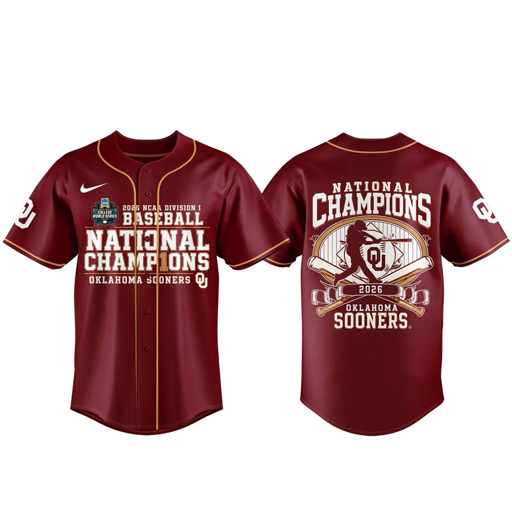 Oklahoma Sooners 2026 NCAA Baseball National Champions Red Baseball Jersey
