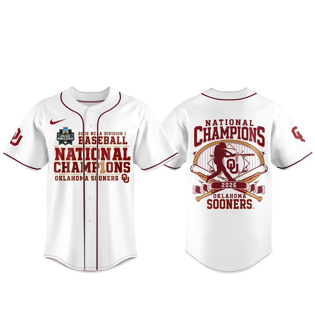 Oklahoma Sooners 2026 NCAA Baseball National Champions White Baseball Jersey
