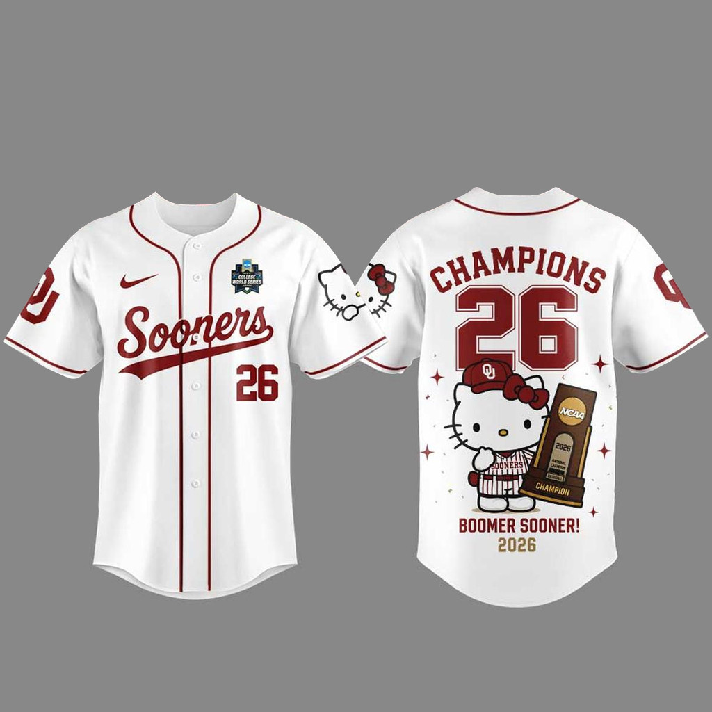 Oklahoma Sooners x Hello Kitty Night 2026 College World Series Champions Baseball Jersey
