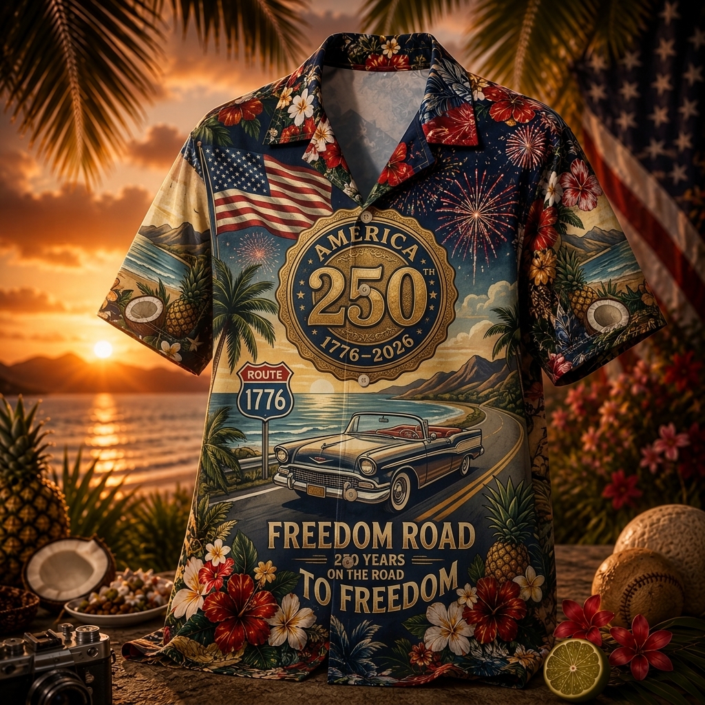 Old Glory Veteran Vintage Supporter 2026 America 250th Fan Merch Patriotic Hawaiian Shirt