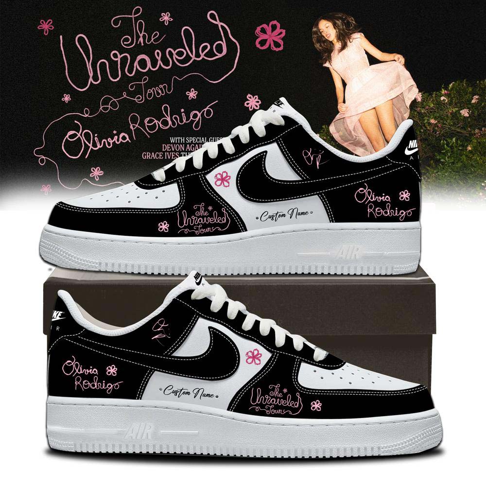 Olivia Rodrigo The Unraveled Tour 2026 Black Pink Custom Concert AF1 Shoes, Trendy Gift for Fans