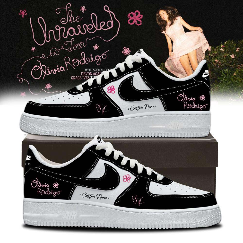 Olivia Rodrigo The Unraveled Tour 2026 Custom Concert Sneakers - Black White Air Force 1 Gift for Fans