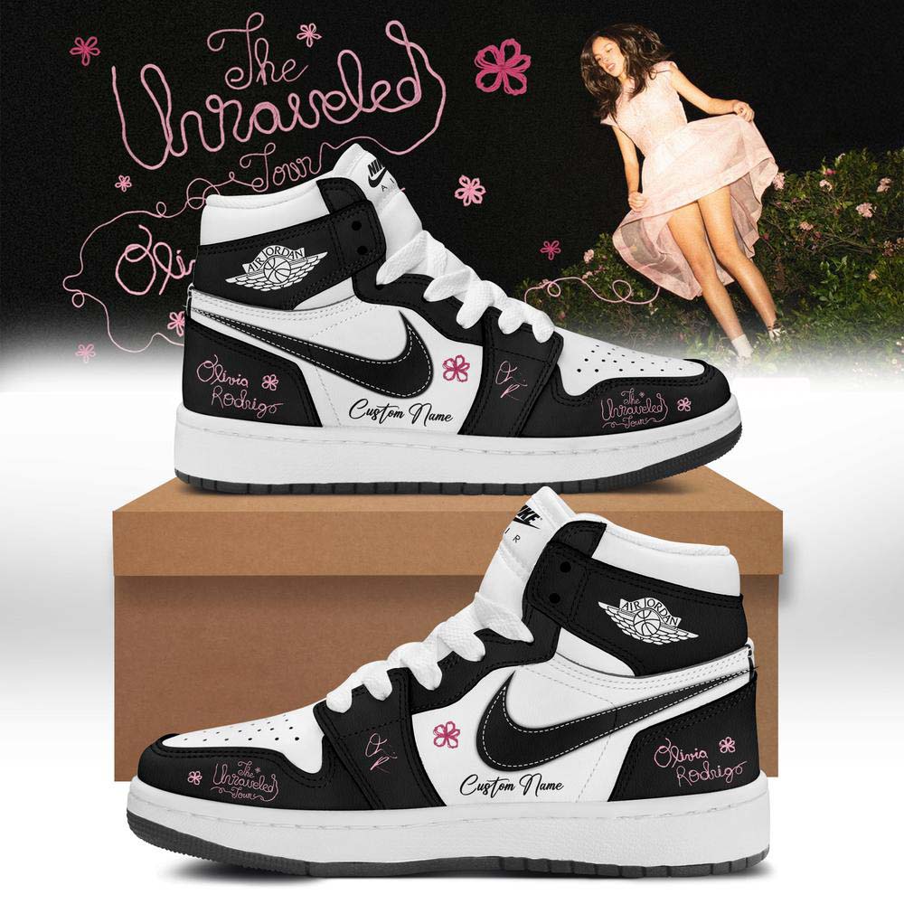 Olivia Rodrigo The Unraveled Tour 2026 Custom Air Jordan 1 Sneakers Black White Shoes - Best Gift for Fans