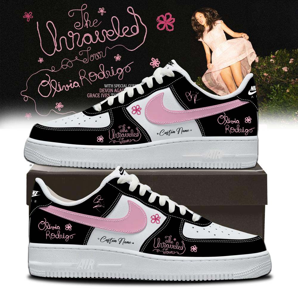 Olivia Rodrigo The Unraveled Tour 2026 Black White Graphic Air Force 1 Sneakers - Best Gift for Fans