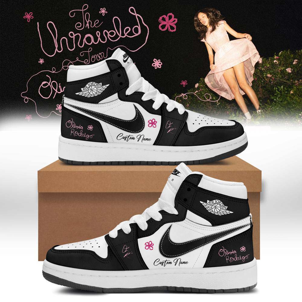 Olivia Rodrigo The Unraveled Tour 2026 Air Jordan 1 Custom Sneakers Black White Graphic Shoes Best Gift for Fans