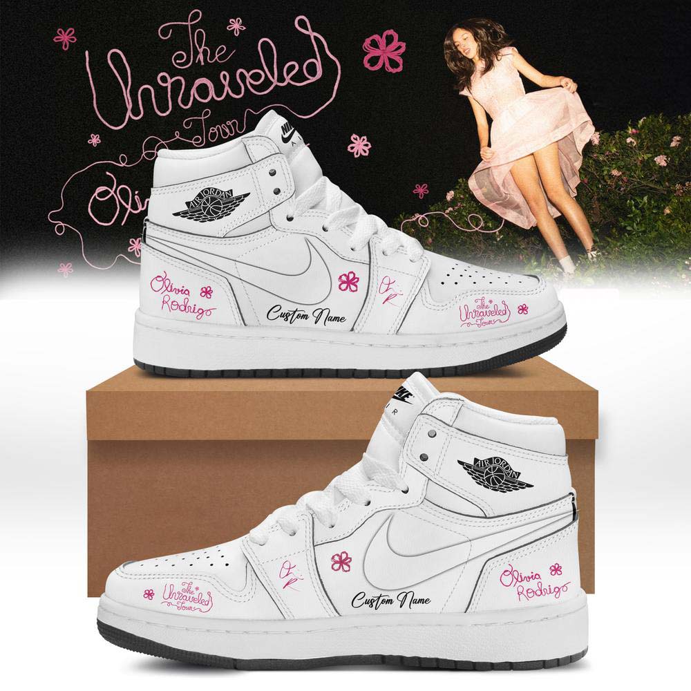 Olivia Rodrigo The Unraveled Tour 2026 White Pink Air Jordan 1 Sneakers - Best Gift for Fans