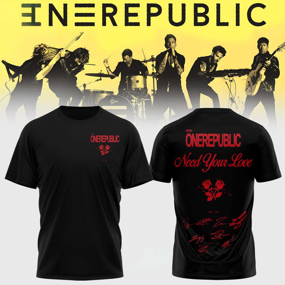 OneRepublic Need Your Love Rose Black Graphic T-Shirt - Best Gift for Fans