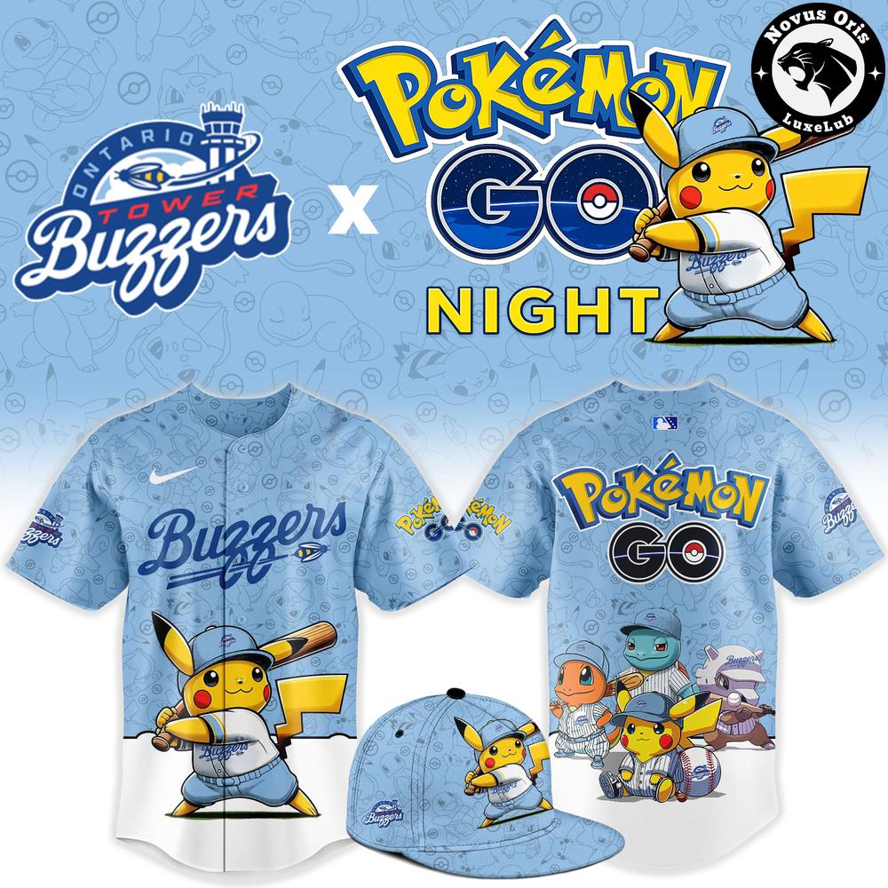 Ontario Tower Buzzers Pokemon GO Night Pikachu Baseball Jersey 1 - Unicasport Ontario Tower Buzzers Pokemon GO Night Pikachu Baseball Jersey
