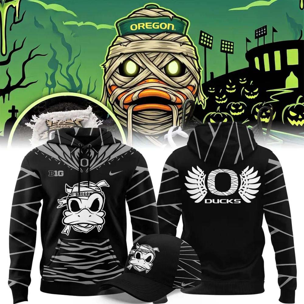 Oregon Ducks Mummy Ducks Halloween 2026 Black Bandage Pattern Hoodie