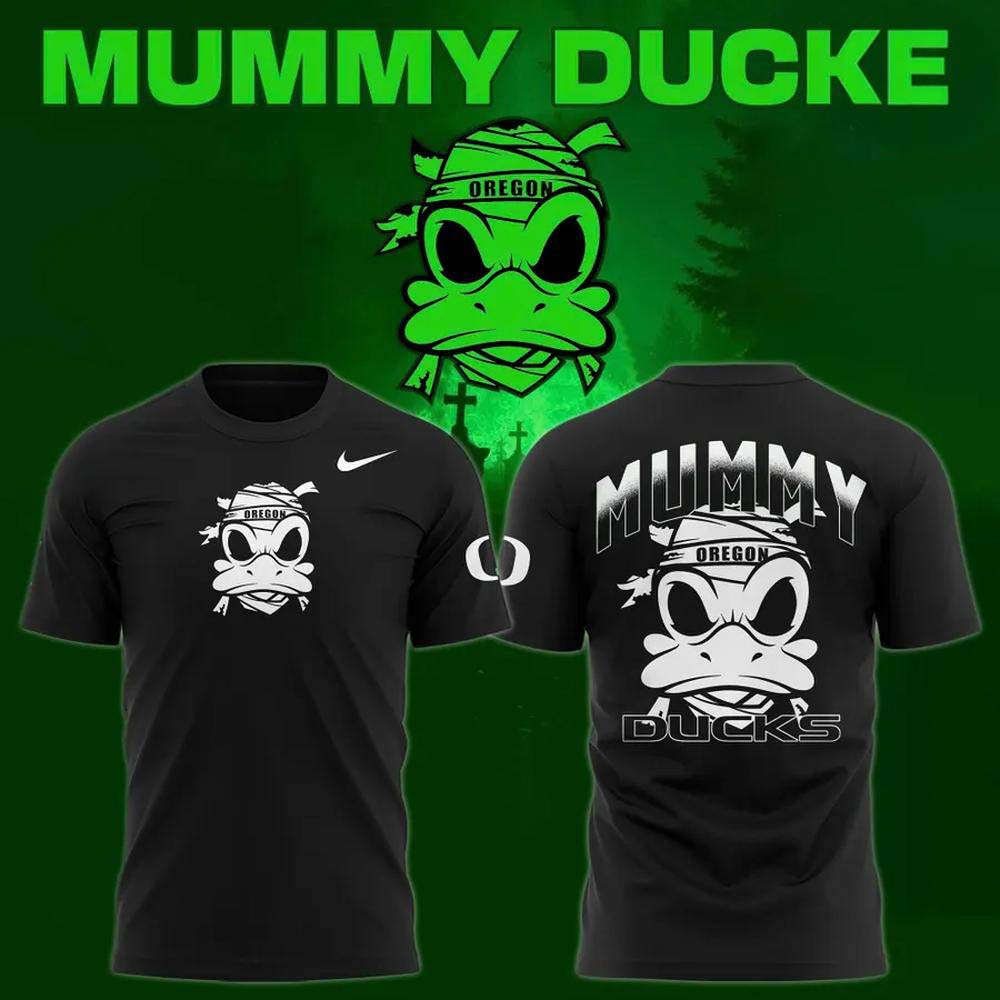 Oregon Ducks Mummy Ducks Halloween 2026 Black Cartoon Mascot Graphic T Shirt