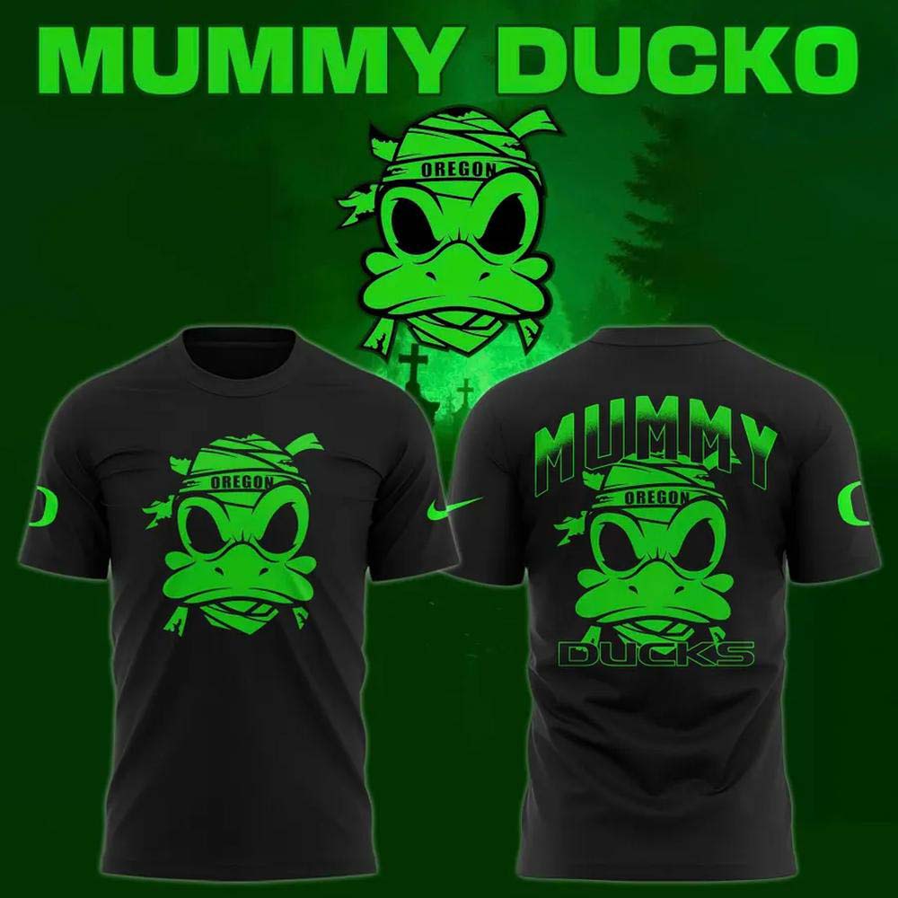 Oregon Ducks Mummy Ducks Halloween 2026 Black Neon Green Graphic T Shirt