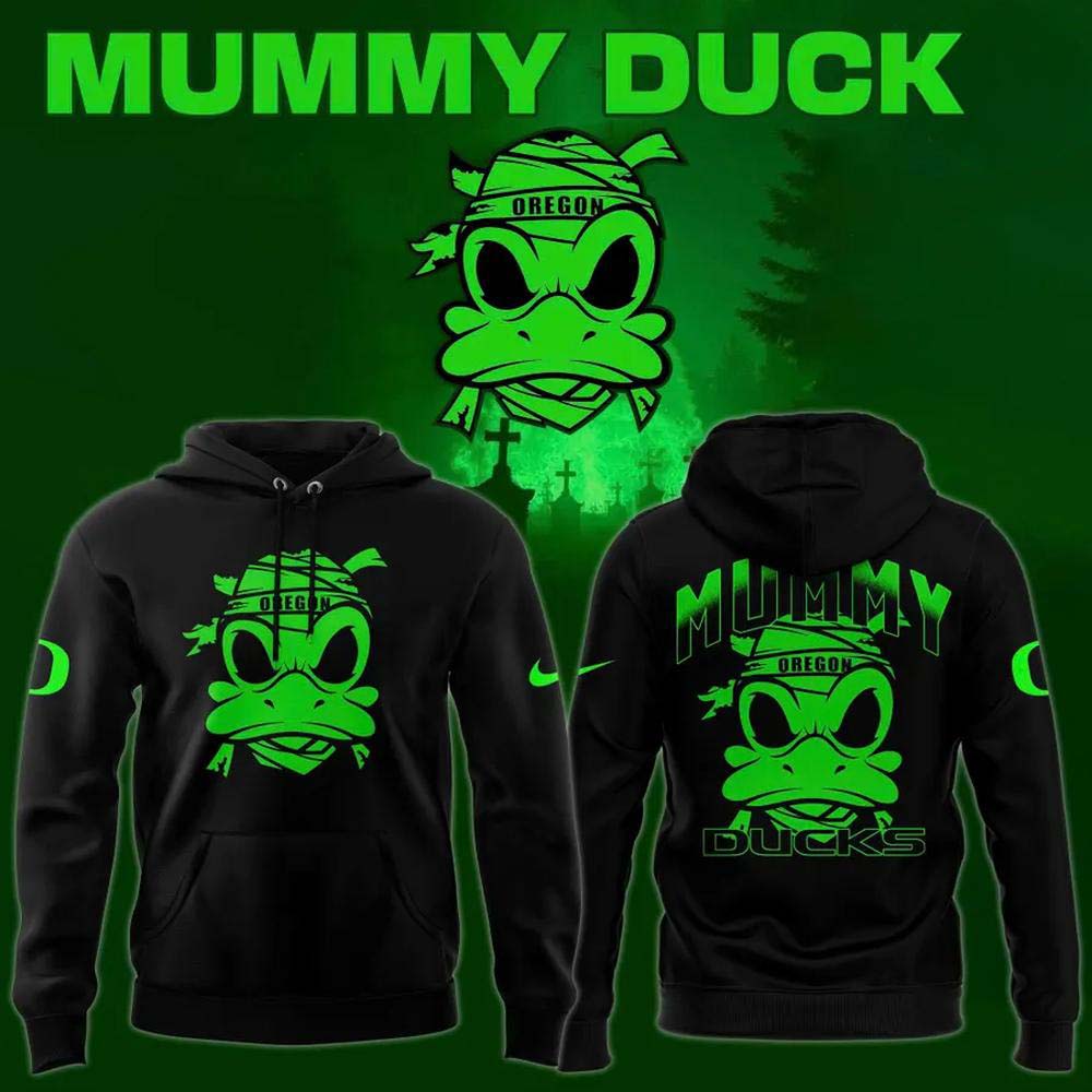 Oregon Ducks Mummy Ducks Halloween 2026 Black Neon Green Mascot Hoodie