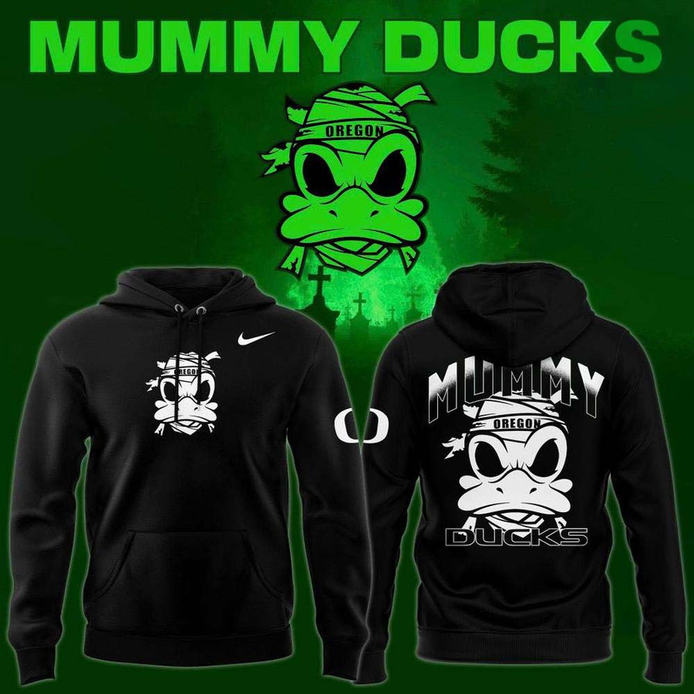 Oregon Ducks Mummy Ducks Halloween 2026 Black White Graphic Pullover Hoodie