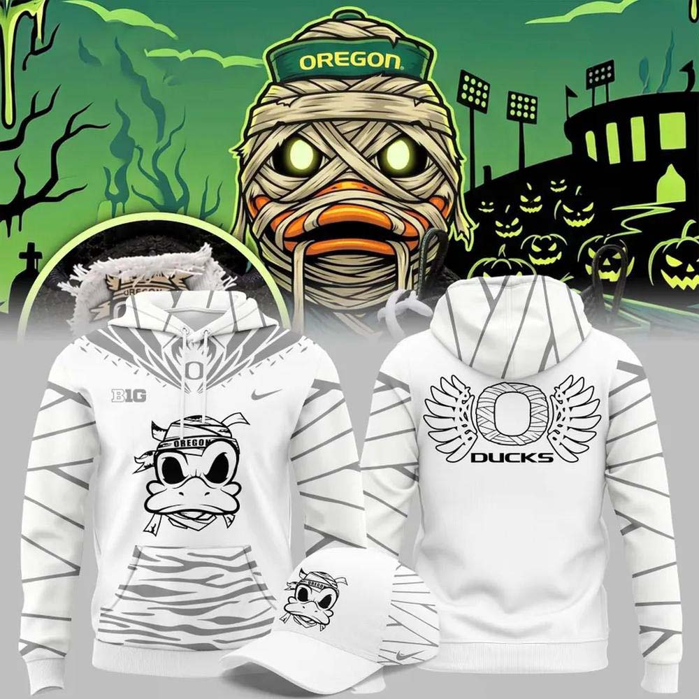 Oregon Ducks Mummy Ducks Halloween 2026 White Bandage Pattern Hoodie