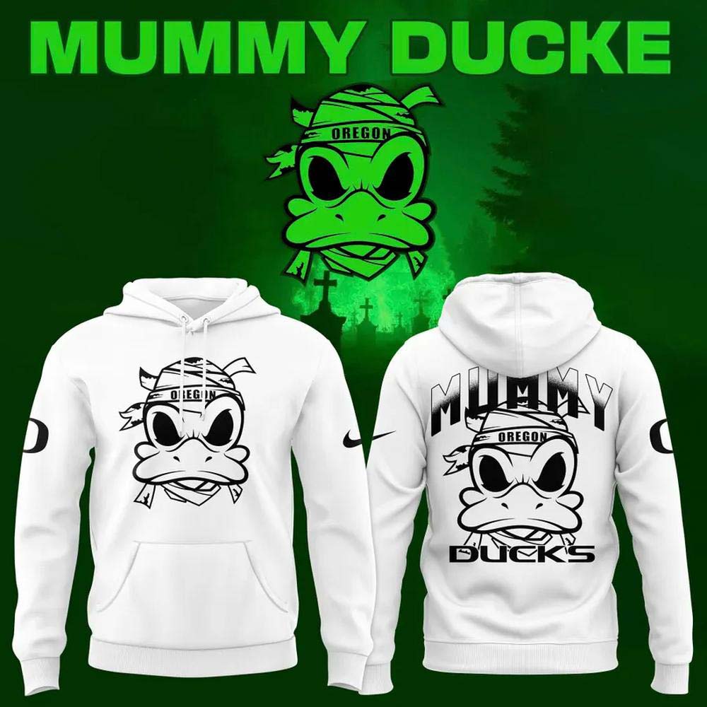 Oregon Ducks Mummy Ducks Halloween 2026 White Front Back Graphic Hoodie