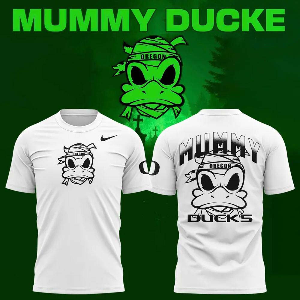 Oregon Ducks Mummy Ducks Halloween 2026 White Front Back Print T Shirt